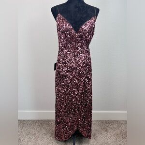 NWT: Lulu's Dazzle Through the Night Mauve Sequin Wrap Maxi Dress Size Small
